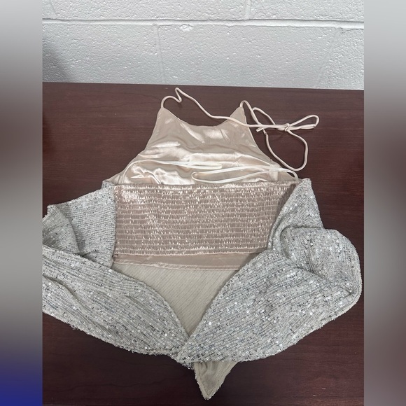 Gold Sequin Cami Wrap Crop Top - Picture 2 of 5